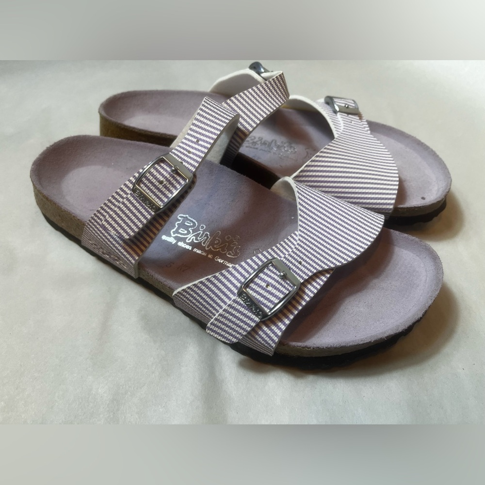 Birkenstock Birki's Sandals Lavender White Stripe Shoes Size 39/US Women’s 8